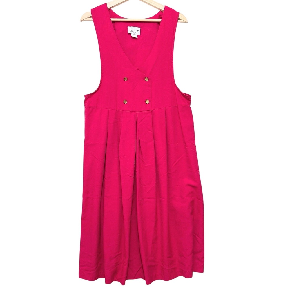 Vintage 80s Larisa NY Pink Midi Jumper Dress Gold Buttons Cottagecore M/L‎ USA